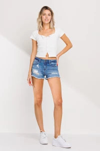Distressed Shorts with Fray Hem